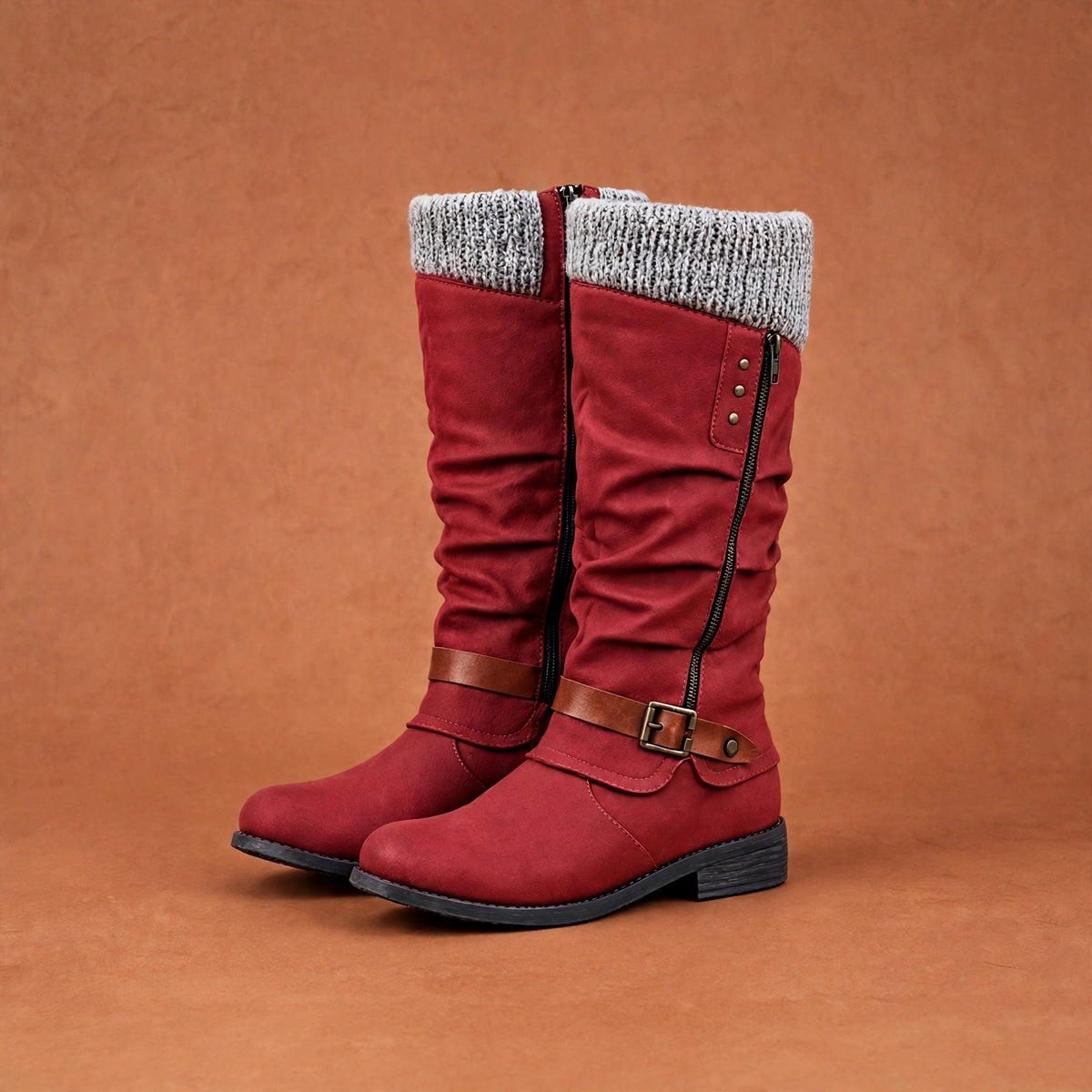 HOT SALE 45% OFF🔥Women’s Leather Flat Heel Wide Mid-Calf Zipper Boots