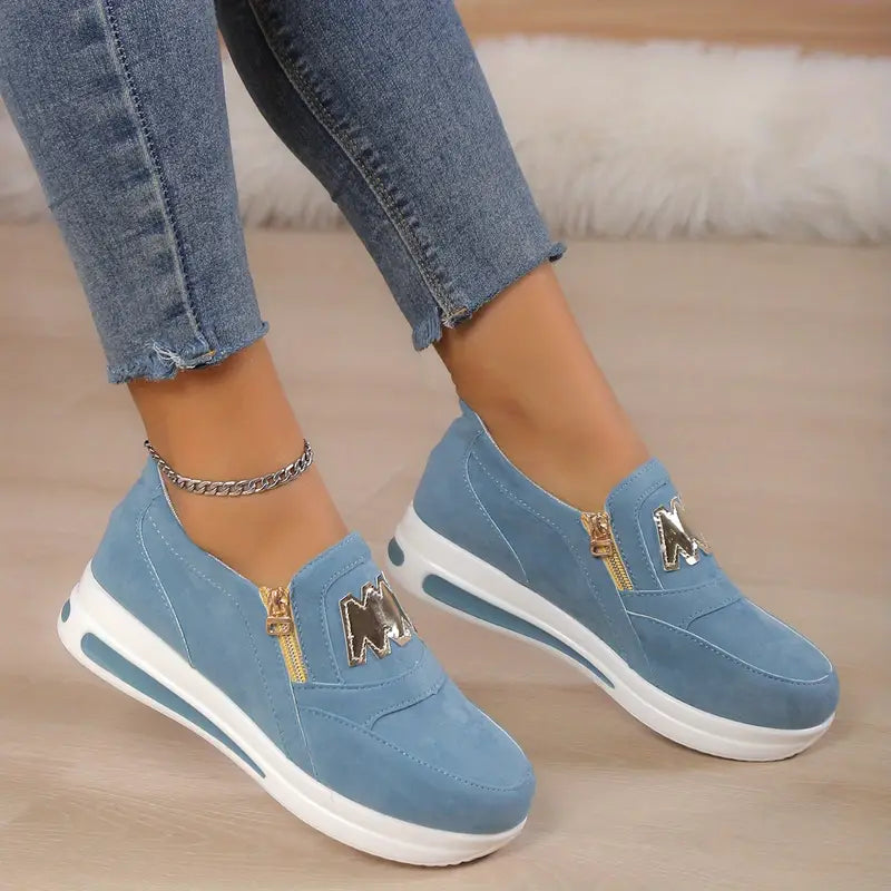 Last day 50% Off❤️ Women's Casual Platform Slip On Sneakers, Side Zipper Low Top Running Shoes, Casual Walking Sports Shoes