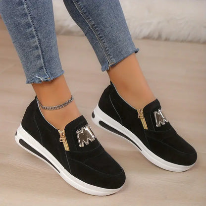 Last day 50% Off❤️ Women's Casual Platform Slip On Sneakers, Side Zipper Low Top Running Shoes, Casual Walking Sports Shoes