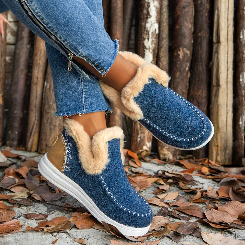 Women's Fleece Soft Ankle Boots, Cozy Furry Slip-On Winter Shoes