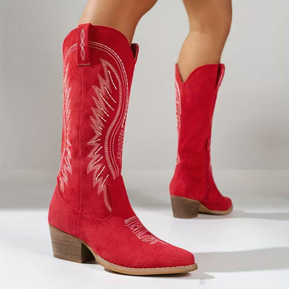 Last day 49% Off❤️ Women's Embroidered Cowboy Boots - Wide Calf Mid-Heel Western Boots with Zipper Closure